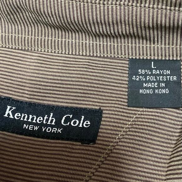 Kenneth Cole Men's Brown Striped Long Sleeve Button Down Pocket Shirt Top Size L - Picture 3 of 3